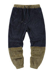 Zweiteiliges Set aus Fleece-Patchwork-Farbblock mit Kapuze und Kordelzug für Herren