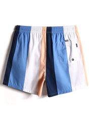Schnelltrocknende Strandshorts für Herren mit Farbblock-Streifen, Kordelzug und Tasche