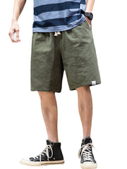 Men's Casual Breathable Flax Drawstring Solid Color Shorts