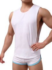 Lockeres Pyjama-Set für Herren: Seitlich offenes Tanktop und atmungsaktive Shorts – schlichter Loungewear-Anzug