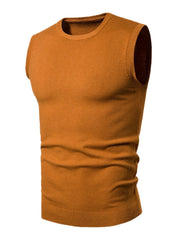 Einfarbige, ärmellose Strickwesten mit Rundhalsausschnitt für Herren – Basic-Stil