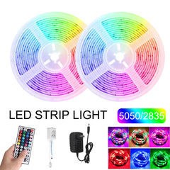 2PCS 5M RGB LED Strip Light SMD5050/2835 DC12V Non-Waterproof Flexible Tape Lamp with Remote & Power Adapter