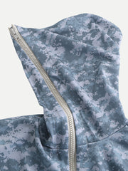 Grauer Thermo-Loungewear-Overall mit Camouflage-Muster, Kapuze und Taschen für Herren – Reißverschluss, locker sitzender Pyjama