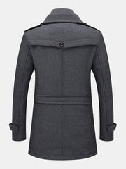 Herren Wollmantel mit Doppelkragen, einreihig, lässig, warm