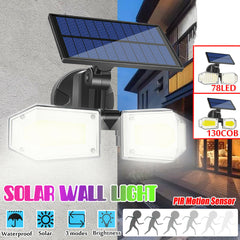 Outdoor Motion Sensor LED Solar Light, 78LED/130COB, Waterproof Security Wall Lamp for Garden and Street, Three Modes