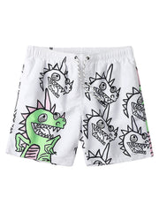 Schnelltrocknende Strandshorts für Herren mit Cartoon-Dinosaurier-Aufdruck und Kordelzug