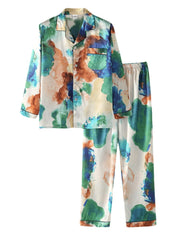 Mehrfarbiges, langärmliges Pyjama-Set mit Batikmuster und Reverskragen für Herren