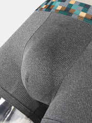 Einfarbige, dünne, atmungsaktive Modal-Boxershorts für Herren mit elastischem Bund und Patchwork im Schritt - Home Comfy