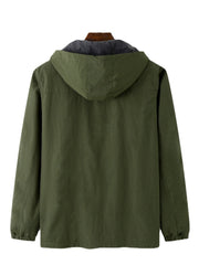 Einfarbiger, langärmliger Freizeitmantel für Herren mit Kapuze, Kordelzug und Reißverschluss vorne