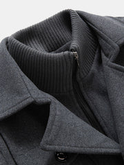 Herren Wollmantel mit Doppelkragen, einreihig, lässig, warm