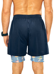 Schnelltrocknende Leggings-Shorts mit Stufenmuster und Hai-Print für Herren