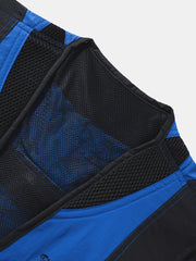 Utility-Weste aus Colorblock-Mesh im Patchwork-Stil für Herren mit Reißverschlusstaschen und Applikationen – atmungsaktives Design