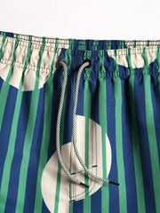 Schnelltrocknende Strandshorts mit Streifen- und Kreis-Print für Herren mit Kordelzug