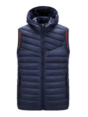Warme ärmellose, wattierte Weste für Herren mit Kapuze und Reißverschlusstaschen - einfarbig