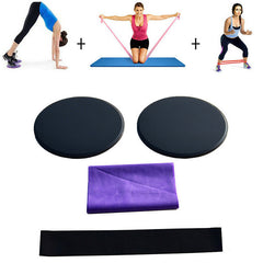 3-teiliges Yoga-Gleitscheiben- und Widerstandsbänder-Set für Fitness-, Hüft- und Muskeltraining