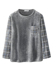 Herren-Pyjama-Set aus Flanell mit kariertem Patchwork-Pullover und weiter Hose, warm und bequem