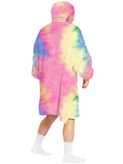 Übergroßer Batik-Kapuzenpullover aus wendbarem Fleece für Herren mit Tasche – Loungewear