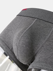 Men's Breathable Cotton Boxers with Antibacterial Pouch and Contrast Waistband