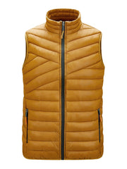 Einfarbige, gesteppte, ärmellose, wattierte Weste für Herren mit Reißverschluss vorne und Leistentasche