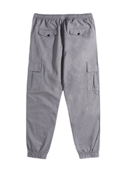 Einfarbige Cargohose mit Kordelzug und mittlerer Taille für Herren mit Taschen