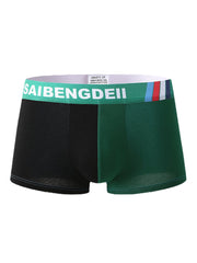 Einfarbige Patchwork-Boxershorts für Herren mit Buchstaben-Print am Bund - Gemütliche U-Konvex-Unterwäsche