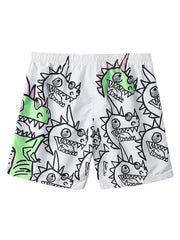 Schnelltrocknende Strandshorts für Herren mit Cartoon-Dinosaurier-Aufdruck und Kordelzug