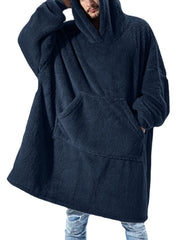 Übergroßer Flanell-Kapuzenpullover für Herren mit Kängurutasche – warme Homewear