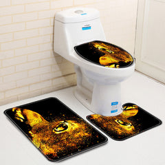 Wasserdichter Duschvorhang mit goldenem Löwenmotiv und rutschfester Toilettendeckel, Badezimmerteppich-Set zur Dekoration