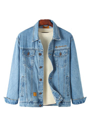 Blaue Vintage-Jeansjacke für Herren mit vielen Taschen und langen Ärmeln