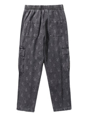 Herren-Cargohose aus Denim mit Währungssymbol-Print und Kordelzug