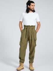 Cargohose für Herren mit unregelmäßiger Taille und Schnürung und Taschen