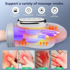 Electric Hand Massager with Heat Compression, Carpal Tunnel Relief, Kneading Rollers, Portable Vibrating Gloves