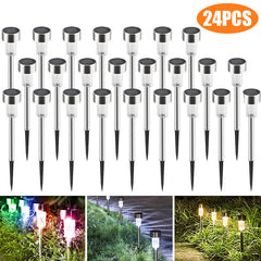 24PCS LED Solar Path Lights - Stainless Steel, Waterproof, for Garden, Lawn, Home, Street Decor