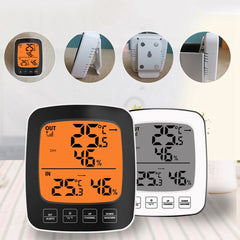 Digitales Thermometer-Hygrometer mit großem Bildschirm für drinnen und draußen mit Temperatur, Luftfeuchtigkeit und Wecker