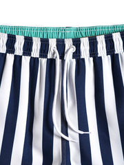 Klassische, gestreifte, schnelltrocknende Strand-Boardshorts für Herren mit Kordelzug in der Taille