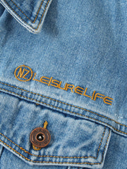 Blaue Vintage-Jeansjacke für Herren mit vielen Taschen und langen Ärmeln