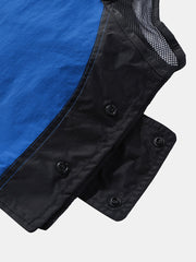 Utility-Weste aus Colorblock-Mesh im Patchwork-Stil für Herren mit Reißverschlusstaschen und Applikationen – atmungsaktives Design