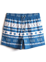Schnelltrocknende Strandshorts für Herren mit Vintage-Geo-Print und Kordelzug in der Taille
