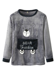 Herren Flanell Cartoon Bär Buchstaben Muster Rundhals Dickes Home Pyjama Set