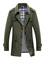 Herrenmantel mit Plüschfutter, warm, Knopfleiste vorne, Revers, lässig, schräge Tasche