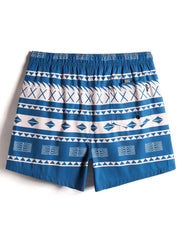 Schnelltrocknende Strandshorts für Herren mit Vintage-Geo-Print und Kordelzug in der Taille