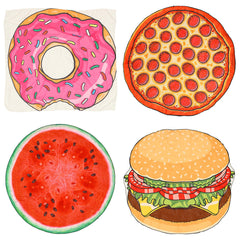 Round Yoga Mat Beach Blanket with Food Pattern - Towel, Shawl, Tapestry, Wall Hanging & Sunscreen