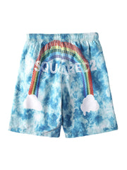 Herren-Boardshorts mit Batik-Regenbogen-Print, atmungsaktivem Netzstoff und Kordelzug, lässig