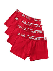 4-teilige nahtlose Baumwollunterwäsche für Herren mit Logobund und Beutel - Rote Boxershorts