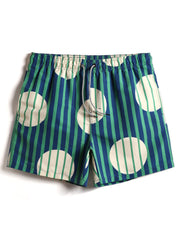 Schnelltrocknende Strandshorts mit Streifen- und Kreis-Print für Herren mit Kordelzug