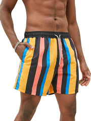 Schnelltrocknende Strandshorts für Herren mit bunten Streifen und Kordelzug