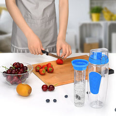 1L Sport-Wasserflasche mit Fruchteinsatz, zwei Griffen und Klappdeckel für Büro und Zuhause