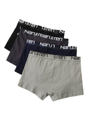 4Pcs Men's Cotton Letter Print Breathable Boxers with Logo Waistband and Pouch