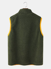 Ärmellose Weste aus Samt für Herren mit Stehkragen, Reißverschluss vorne und Tasche