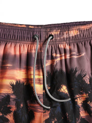 Lockere Boardshorts für Herren mit Strandlandschafts-Print und Kordelzug in der Taille
